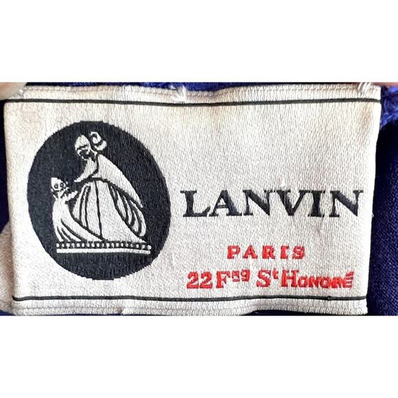 LANVIN Paris Blue Silk Ruched Midi Dress Size M Sleeveless Fringe Hem Luxury - Picture 4 of 13